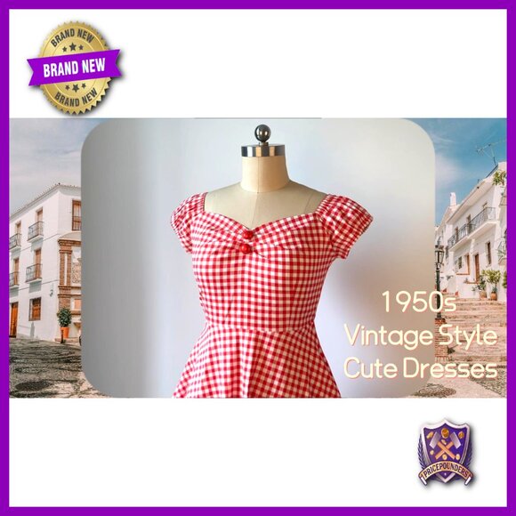 Retro Swing Dress Vintage 1950s Rockabilly Cocktail Party Cotton A-Line - Picture 6 of 6